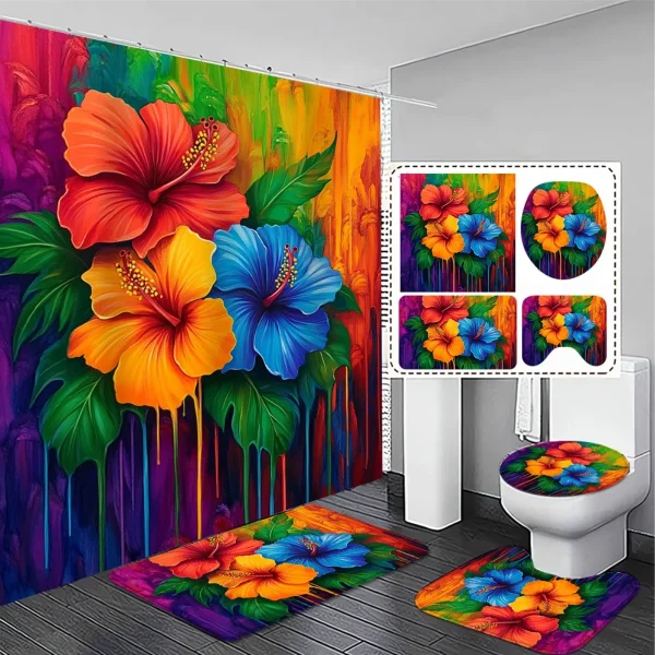 Vibrant Rainbow Hibiscus Bathroom Set