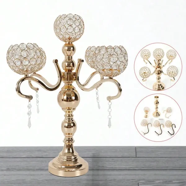 5-Arm Crystal Tabletop Candle Holder