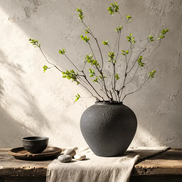 BLOSMON-Large Black Vase with Greenery