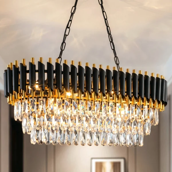 Modern Black & Gold Crystal Chandelier