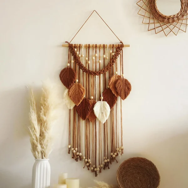 Rustic Wood Bead Wall Tapestry